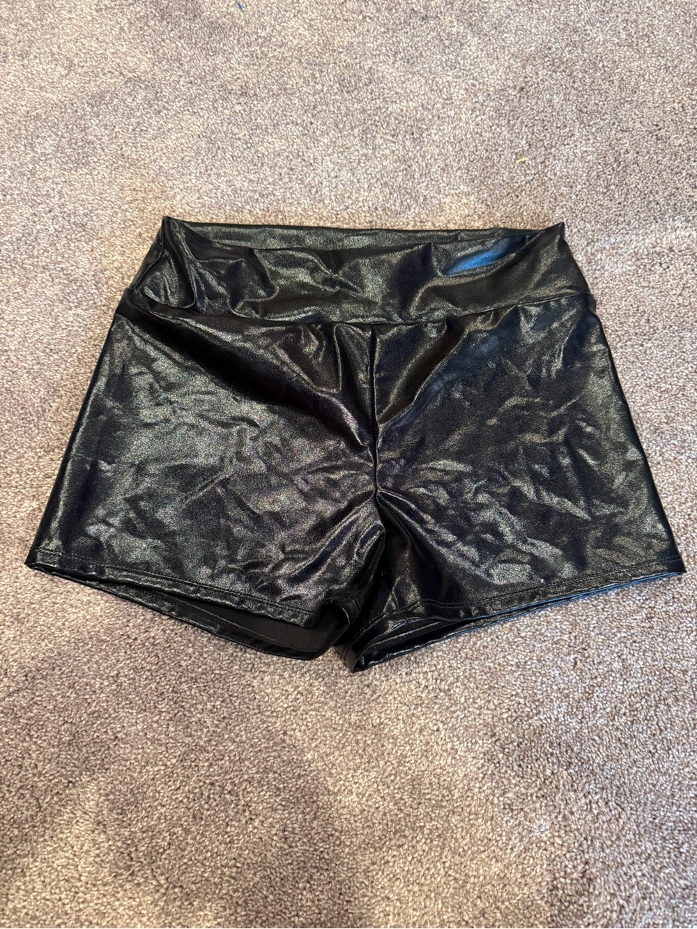 Source Unknown Black Shiny High-Rise Bike Shorts